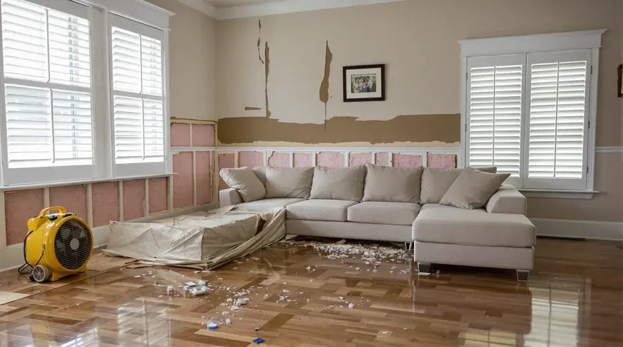 Water damage restoration crew drying a flooded home in Cypress, TX