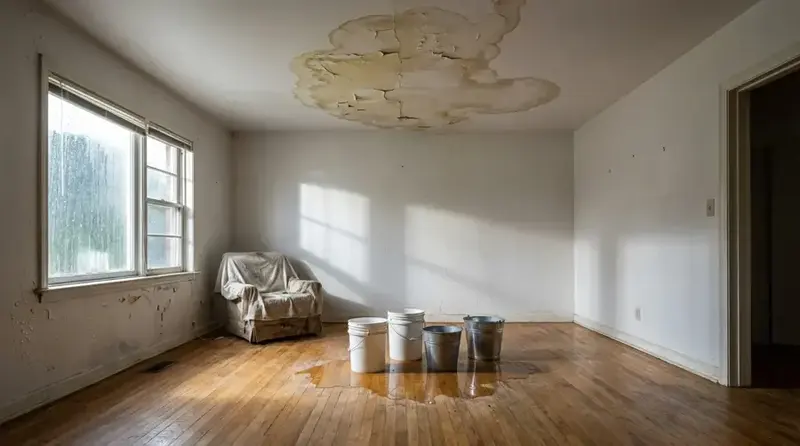 Roof leak water stain spreading across a Cypress, TX ceiling