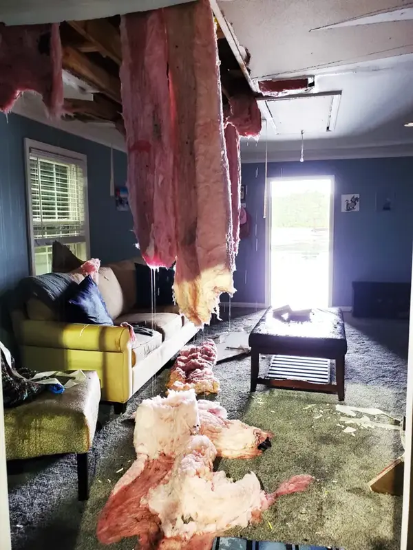 Storm water damage inside a Cypress, TX house after a Gulf storm